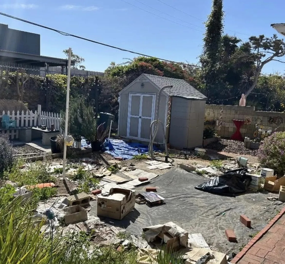 Demolition debris during backyard cleanup