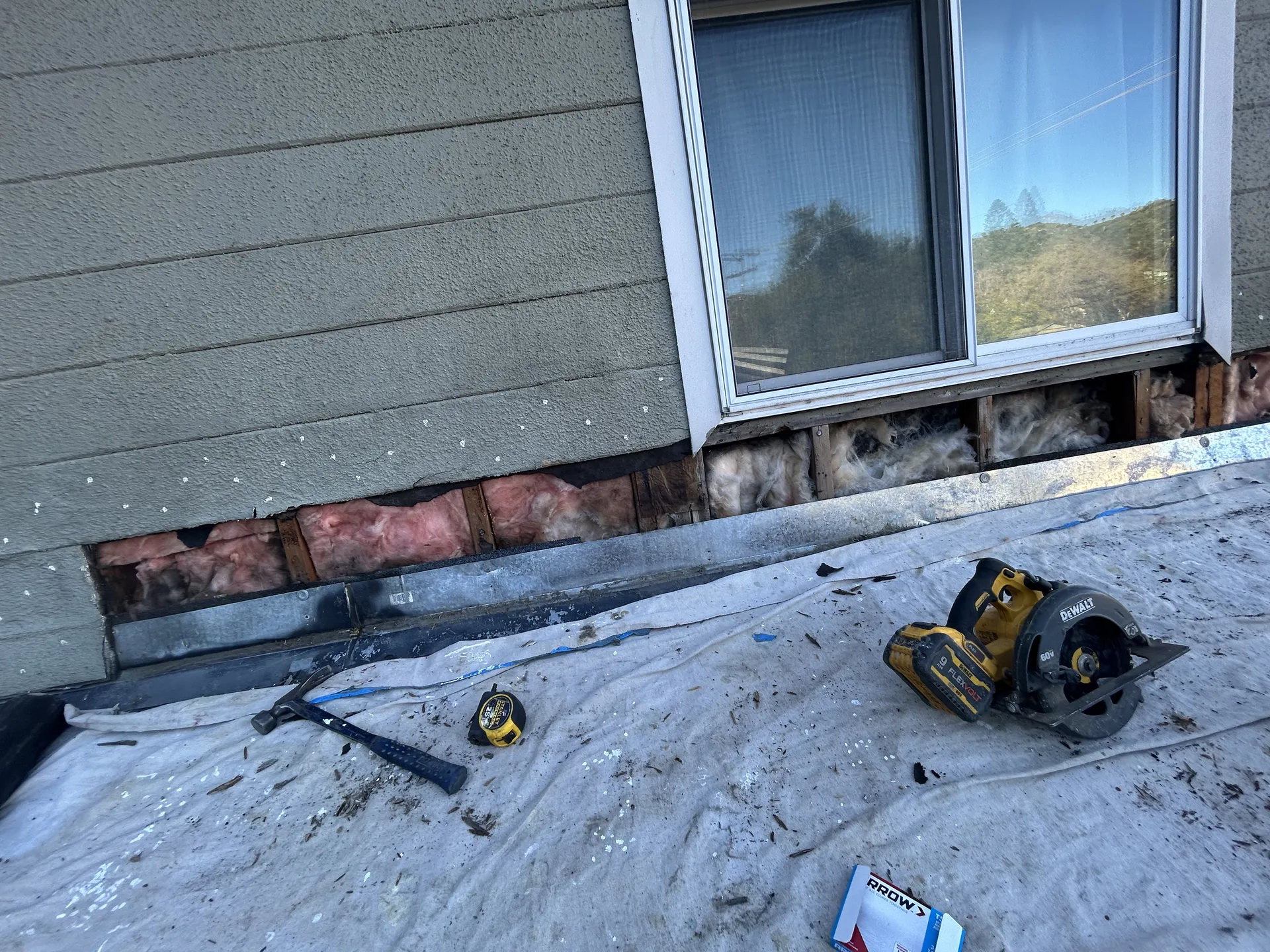 Exposed insulation during siding repair